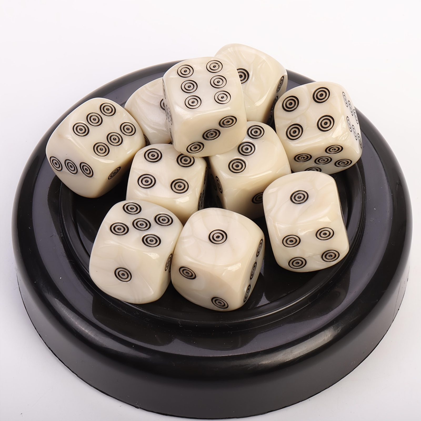 10pcs White Acrylic Dice Set with Large Dot Pattern